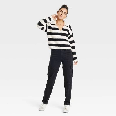 Women's Pullover Sweater - Universal Thread™ White/Black Striped 4 Women's Pullover Sweater - Universal Thread™ White/Black Striped - Image 2