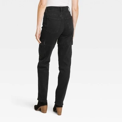 Women's High-Rise 90's Straight Cargo Jeans - Universal Thread™ Black 3 Women's High-Rise 90's Straight Cargo Jeans - Universal Thread™ Black