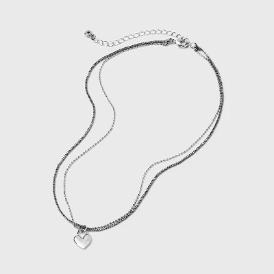Heart Charm with Chain Necklace - Universal Thread™ Silver 4 Heart Charm with Chain Necklace - Universal Thread™ Silver - Image 2