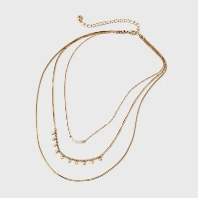 Semi-Precious Pearl and Stars Station Necklace Set 3pc - Universal Thread™ Gold 4 Semi-Precious Pearl and Stars Station Necklace Set 3pc - Universal Thread™ Gold - Image 2