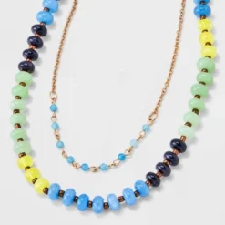 Semi-Precious Beaded Color Blocked Multi-Strand Necklace - Universal Thread™ Blue/yellow/green -Deals The Aurielle Store GUEST 08db8290 5bdd 47aa 82ec 8631ac2caca8