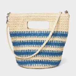 Straw Crossbody Bucket Bag - Universal Thread™ Blue/natural -Deals The Aurielle Store GUEST 0b770ffb 0214 47c8 8779 bfbd2cbf56c6