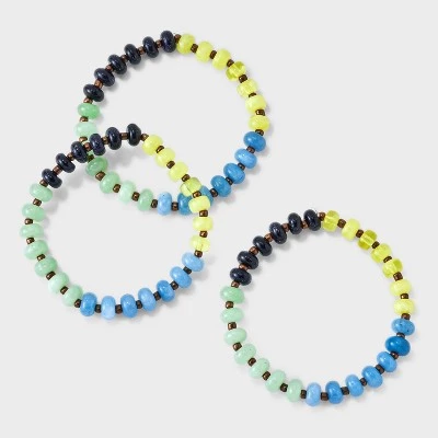 Mixed Beaded Stretch Bracelet Set 3pc - Universal Thread™ Blue/green/yellow 4 Mixed Beaded Stretch Bracelet Set 3pc - Universal Thread™ Blue/green/yellow - Image 2