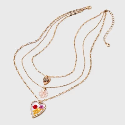 Dainty Chain Layered Neck with Encapsulated Flower and Butterfly Charm Necklace - Universal Thread™ Gold 4 Dainty Chain Layered Neck with Encapsulated Flower and Butterfly Charm Necklace - Universal Thread™ Gold - Image 2