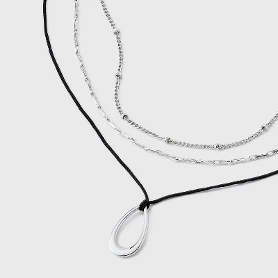 Cord and Teardrop Pendant Multi-Strand Necklace - Universal Thread™ Silver 5 Cord and Teardrop Pendant Multi-Strand Necklace - Universal Thread™ Silver - Image 3
