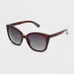 Women's Shiny Plastic Cateye Sunglasses with Gradient Lens - Universal Thread™ Brown/Tortoise Print