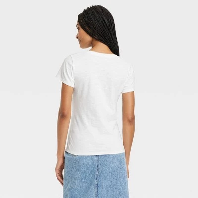 Women's 3pk Fitted Short Sleeve V-Neck T-Shirt - Universal Thread™ White/blue/yellow 4 Women's 3pk Fitted Short Sleeve V-Neck T-Shirt - Universal Thread™ White/blue/yellow - Image 2