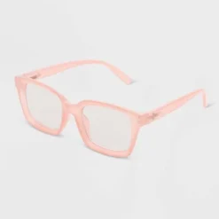 Women's Shiny Plastic Rectangle Blue Light Filtering Glasses - Universal Thread™ Rose Pink