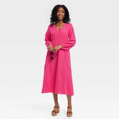 Women's Balloon Long Sleeve Midi A-Line Dress - Universal Thread™ White 4 Women's Balloon Long Sleeve Midi A-Line Dress - Universal Thread™ White - Image 2