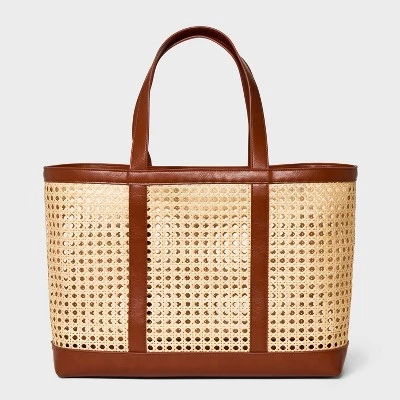 Caning Natural Tote Handbag - Universal Thread™ Brown 8 Caning Natural Tote Handbag - Universal Thread™ Brown - Image 6