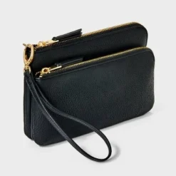 Double Zip Pouch Wristlet - Universal Thread™ Black