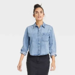 Women's Long Sleeve Collared Cropped Button-Down Shirt - Universal Thread™ Indigo 17 Women's Long Sleeve Collared Cropped Button-Down Shirt - Universal Thread™ Indigo -Deals The Aurielle Store GUEST 539b80ce 5c85 4dd8 977f 2f948d012094 1