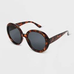 Women's Shiny Plastic Round Brown Lens Sunglasses - Universal Thread™ Brown/Tortoise Print
