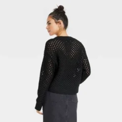 Women's V-Neck Open Work Pullover Sweater - Universal Thread™ Cream