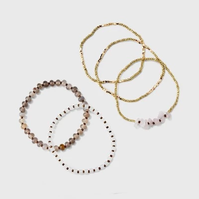 Mixed Rose Quartz Semi-Precious and Cylinder Beaded Bracelet Set 5pc - Universal Thread™ 4 Mixed Rose Quartz Semi-Precious and Cylinder Beaded Bracelet Set 5pc - Universal Thread™ - Image 2