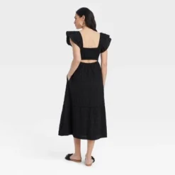 Women's Flutter Short Sleeve Midi A-Line Dress - Universal Thread™ White