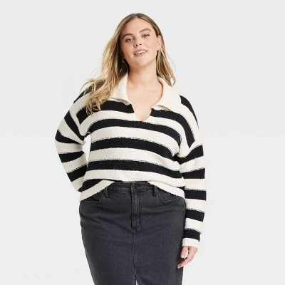 Women's Pullover Sweater - Universal Thread™ White/Black Striped 10 Women's Pullover Sweater - Universal Thread™ White/Black Striped - Image 8