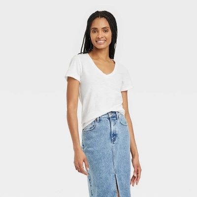 Women's 3pk Fitted Short Sleeve V-Neck T-Shirt - Universal Thread™ White/blue/yellow 3 Women's 3pk Fitted Short Sleeve V-Neck T-Shirt - Universal Thread™ White/blue/yellow