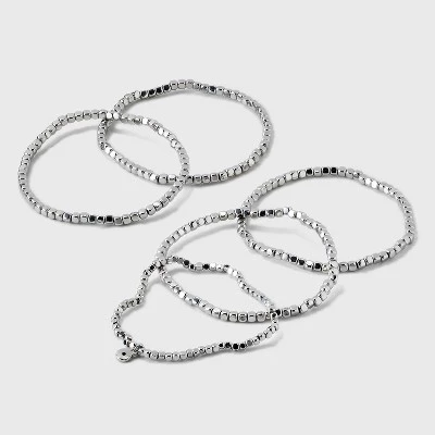 Beaded Stretch Bracelet Set 5pc - Universal Thread™ Silver 7 Beaded Stretch Bracelet Set 5pc - Universal Thread™ Silver - Image 5