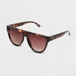 Women's Shiny Plastic Shield Sunglasses with Gradient Lens - Universal Thread™ Brown/Tortoise Print