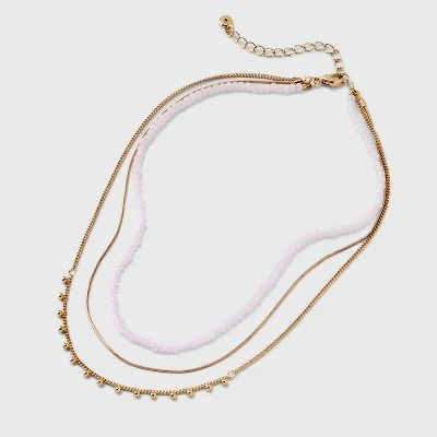 Pink Seedbead and Station Necklace Set 3pc - Universal Thread™ Gold 4 Pink Seedbead and Station Necklace Set 3pc - Universal Thread™ Gold - Image 2