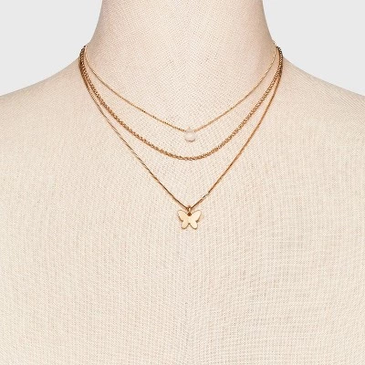 Ball and Snake Chain with Butterfly Charm Multi-Strand Necklace Set 3pc - Universal Thread™ Gold 4 Ball and Snake Chain with Butterfly Charm Multi-Strand Necklace Set 3pc - Universal Thread™ Gold - Image 2