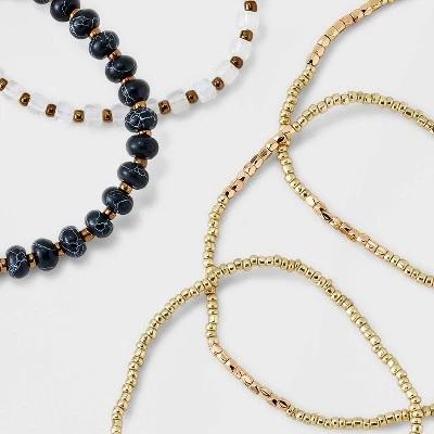 Mixed Semi-Precious Black Howlite Cylinder Beaded Bracelet Set 5pc - Universal Thread™ Gold/Black 5 Mixed Semi-Precious Black Howlite Cylinder Beaded Bracelet Set 5pc - Universal Thread™ Gold/Black - Image 3