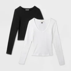 Women's 2pk Long Sleeve Shrunken Rib T-Shirt - Universal Thread™ White/Black 25 Women's 2pk Long Sleeve Shrunken Rib T-Shirt - Universal Thread™ White/Black -Deals The Aurielle Store GUEST 9454ecb2 4250 4b07 a359 dad972e05cf0 4
