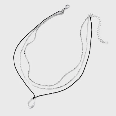 Cord and Teardrop Pendant Multi-Strand Necklace - Universal Thread™ Silver 4 Cord and Teardrop Pendant Multi-Strand Necklace - Universal Thread™ Silver - Image 2