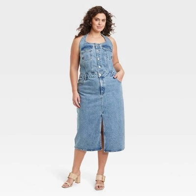 Women's Denim Midi Dress - Universal Thread™ Medium Wash 20 Women's Denim Midi Dress - Universal Thread™ Medium Wash - Image 18
