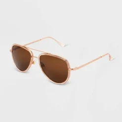 Women's Shiny Metal Aviator Sunglasses - Universal Thread™ Blush