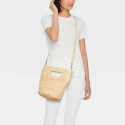 Straw Crossbody Bucket Bag - Universal Thread™ Blue/natural