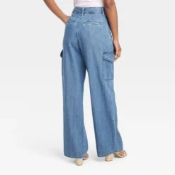 Women's Wide Leg Denim Cargo Trousers - Universal Thread™ Medium Wash
