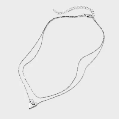 Heart Medallion 15.5 Inch Multi-Strand Necklace - Universal Thread™ Silver 4 Heart Medallion 15.5 Inch Multi-Strand Necklace - Universal Thread™ Silver - Image 2