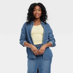 Women's Relaxed Denim Button-Down Shirt - Universal Thread™ Medium Wash -Deals The Aurielle Store GUEST bd6eb59e d862 41ff 9f8c 644378fc8a0e 3