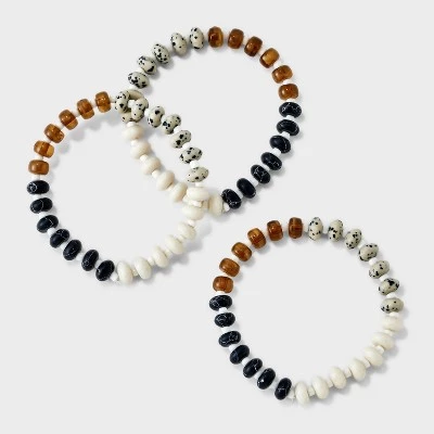 Mixed Semi-Precious Black Howlite Stretch Bracelet Set 3pc - Universal Thread™ Black/Brown/Cream 4 Mixed Semi-Precious Black Howlite Stretch Bracelet Set 3pc - Universal Thread™ Black/Brown/Cream - Image 2