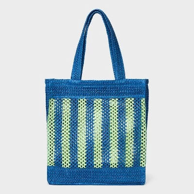 Stripe Straw Crochet Tote Handbag - Universal Thread™ Blue/green 8 Stripe Straw Crochet Tote Handbag - Universal Thread™ Blue/green - Image 6