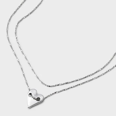 Heart Medallion 15.5 Inch Multi-Strand Necklace - Universal Thread™ Silver 5 Heart Medallion 15.5 Inch Multi-Strand Necklace - Universal Thread™ Silver - Image 3