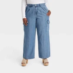 Women's Wide Leg Denim Cargo Trousers - Universal Thread™ Medium Wash -Deals The Aurielle Store GUEST cbf2a6d9 c0d5 4919 8738 3f08d549869a 2