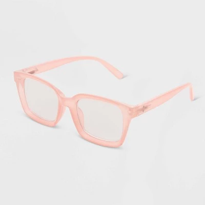 Women's Shiny Plastic Rectangle Blue Light Filtering Reading Glasses - Universal Thread™ Rose Pink 3 Women's Shiny Plastic Rectangle Blue Light Filtering Reading Glasses - Universal Thread™ Rose Pink