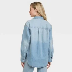 Women's Embellished Denim Shacket - Universal Thread™ Light Wash