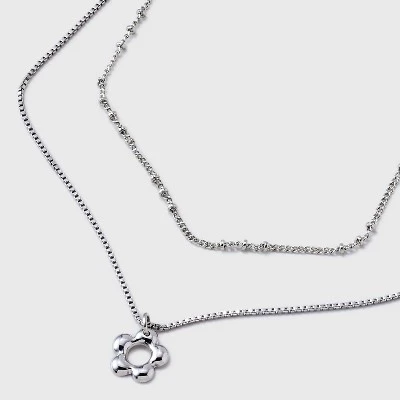 Dainty Multi-Strand with Flower Pendant Necklace - Universal Thread™ Silver 5 Dainty Multi-Strand with Flower Pendant Necklace - Universal Thread™ Silver - Image 3