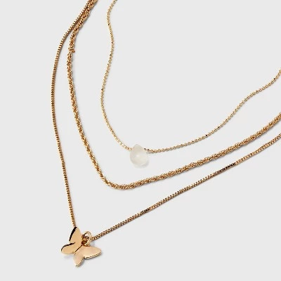Ball and Snake Chain with Butterfly Charm Multi-Strand Necklace Set 3pc - Universal Thread™ Gold 6 Ball and Snake Chain with Butterfly Charm Multi-Strand Necklace Set 3pc - Universal Thread™ Gold - Image 4