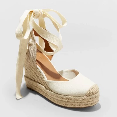 Women's Adriana Ankle Wrap Wedge Heels - Universal Thread™ Cream 9 Women's Adriana Ankle Wrap Wedge Heels - Universal Thread™ Cream - Image 7