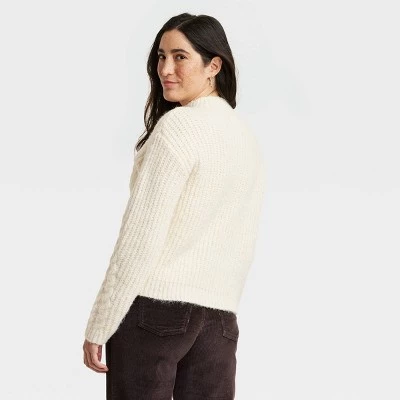 Women's Cable Mock Turtleneck Pullover Sweater - Universal Thread™ Cream 3 Women's Cable Mock Turtleneck Pullover Sweater - Universal Thread™ Cream