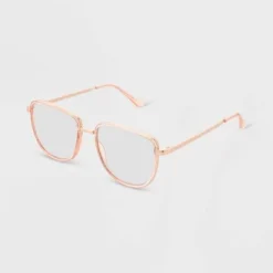 Women's Shiny Metal Square Blue Light Filtering Glasses - Universal Thread™ Tan