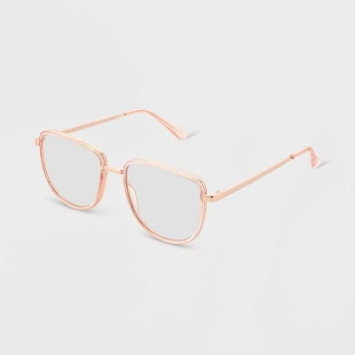 Women's Shiny Metal Square Blue Light Filtering Glasses - Universal Thread™ Tan 2 Women's Shiny Metal Square Blue Light Filtering Glasses - Universal Thread™ Tan